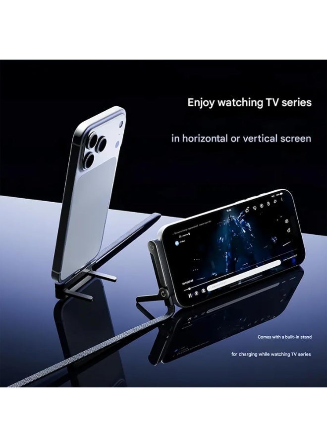 Basemo Phone Stand and Charger – 240W Ultra Fast Charging Type-C to Type-C Cable with Integrated Phone Stand, 2-in-1 Sideways Charger Braided PD Cable for iPhone, Redmagic, Samsung, Android, Tablets, Laptops & USB-C Devices - Image 3